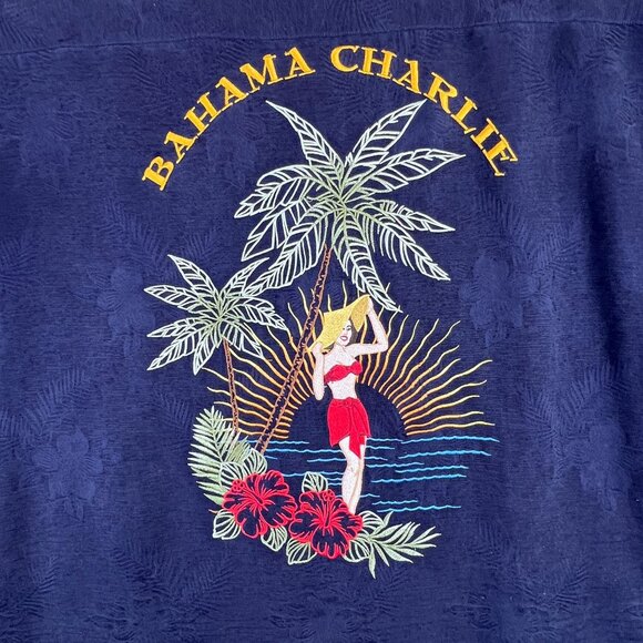 Eagle Dry Goods Mens L Navy 100% Silk Resort Camp Short Sleeve Hawaiian Shirt - Picture 5 of 13